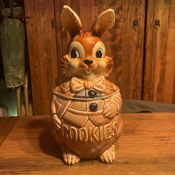 VINTAGE ROYAL SEALY JAPAN PETER RABBIT EASTER BUNNY COOKIE JAR BROWN - Picture 2 of 13